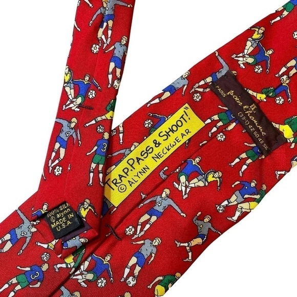 Red Silk Soccer Theme Tie ❤️ - Picture 4 of 6